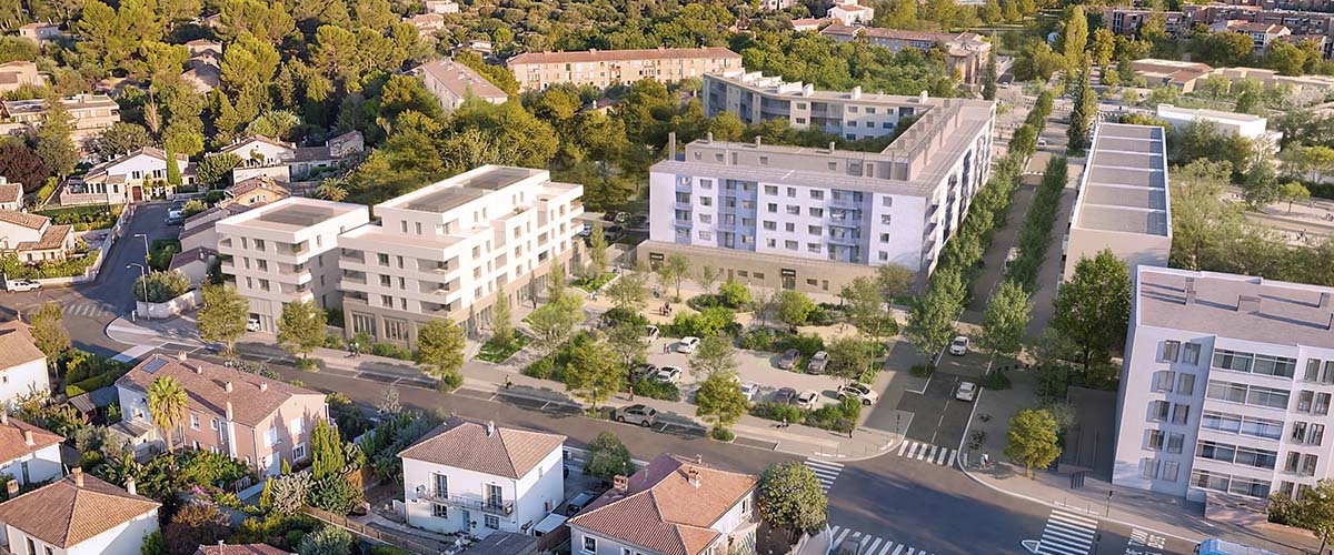 Perspective Place des Grillons au Mas de Mingue à Nimes